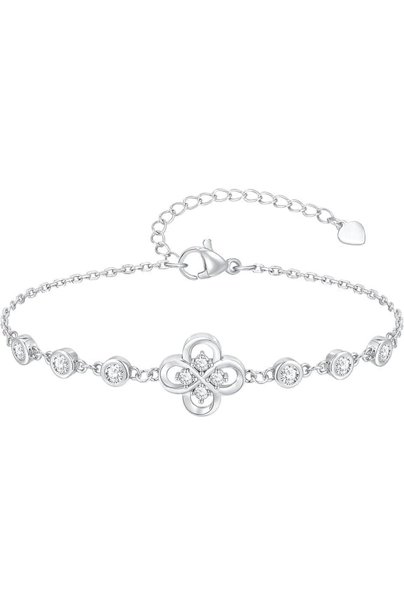 Bracelet for Women - Cubic Zirconia Flower Chain Bracelets, Dainty Lucky Charm Link Bracelet, Trendy Anniversary Birthday Jewelry Gift for Mom Wife Girlfriend
