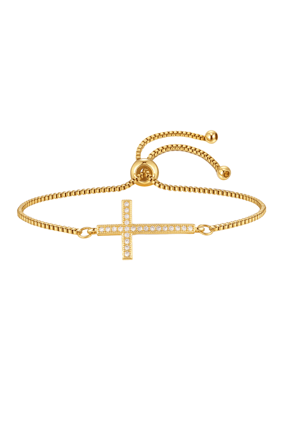 Classic Design Cubic Zirconia Cross Charm Bracelets for Women Girl Adjustable Copper Chain Bracelet & Bangle Christian Jewelry Baptism Gift