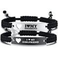 thumbnail image 1 of VNOX Couple Bracelets Set for Him & Her, Matching "I Love My Boyfriend/Girlfriend" Heart Couples Bracelets, Adjustable Handmade Rope Relationship Jewelry Gift for Couples, 1 of 4