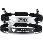 VNOX Couple Bracelets Set for Him & Her, Matching "I Love My Boyfriend/Girlfriend" Heart Couples Bracelets, Adjustable Handmade Rope Relationship Jewelry Gift for Couples