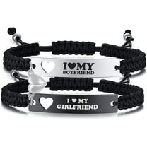 VNOX Couple Bracelets Set for Him & Her, Matching "I Love My Boyfriend/Girlfriend" Heart Couples Bracelets, Adjustable Handmade Rope Relationship Jewelry Gift for Couples