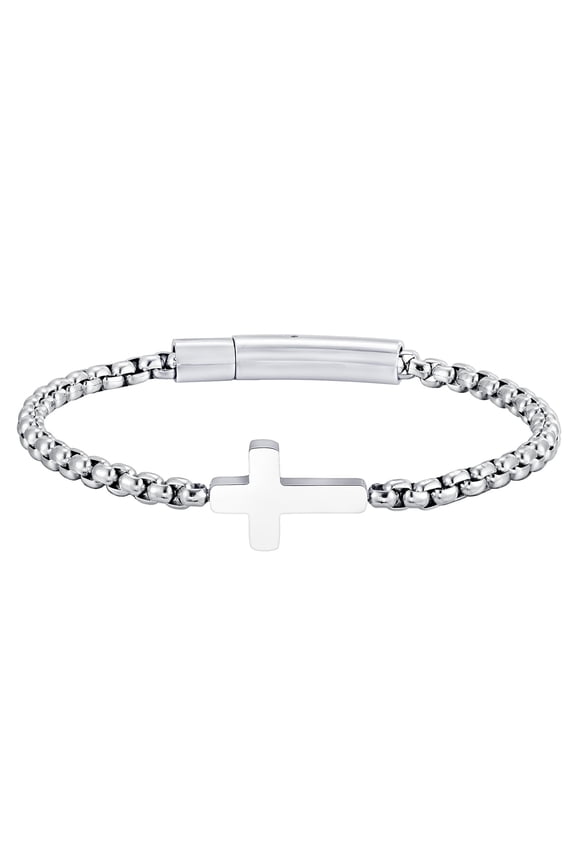 Cross Bracelet for Men,Cross Chain,Stainless Steel Bracelets Rolo Chain,Non Tarnish Silver Bracelet,Bayonet Clasp Cross Bracelet's Christian Gift for Men Him,Son,Baptism,Easter,Birthday