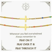 VNOX Cross Bracelet for Women - 14k Gold Plated 2PCS Cross Bracelet Set,Dainty Non Tarnish Golden Christian Prayer Jewelry,Inspirational Religious Confirmation Baptism Faith Gift for Sister Friend