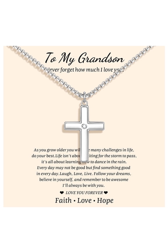 Cross Chain Necklace for Women Gifts : Minimal Stainless Steel Silver Crucifix Cross Pendant Jewelry for Women from Mom Dad Graduation Anniversary Birthday Gift with Gift Card