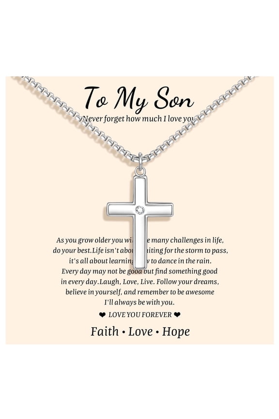 Cross Chain Necklace for Women Gifts : Minimal Stainless Steel Silver Crucifix Cross Pendant Jewelry for Women from Mom Dad Graduation Anniversary Birthday Gift with Gift Card