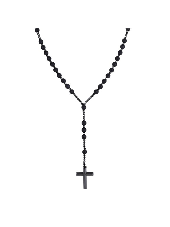 Cross Lava Rock Beaded Black Necklace Volcanic Stone for Men Daily Wear and Occasion Gift