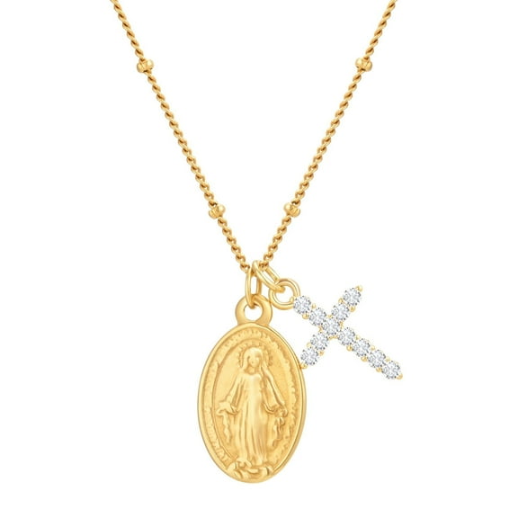 VNOX Cross Necklace for Women - 14k Gold Plated Virgin Mary Pendant Necklaces,Hypoallergenic Non Tarnish Golden Cubic Zirconiaholic Virgen de Guadalupe Jewelry,Religious Faith Baptism Gift for Her