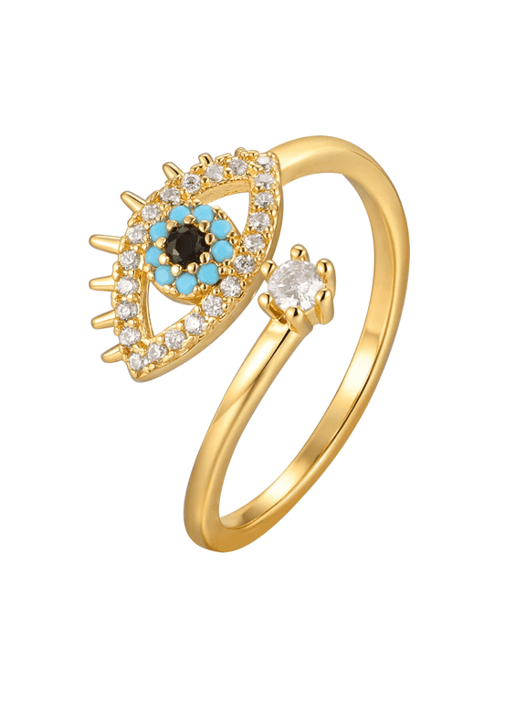 Devil's Eye Ring for Woman Copper Tassel Ring 3D Evil Eye Charm Finger Rings Large Chunky Adjustable Open Rings Charming Personalized Jewelry Accessory Gifts