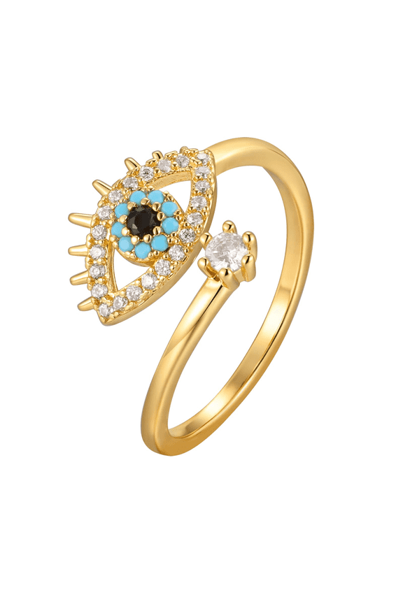 Devil's Eye Ring for Woman Copper Tassel Ring 3D Evil Eye Charm Finger Rings Large Chunky Adjustable Open Rings Charming Personalized Jewelry Accessory Gifts