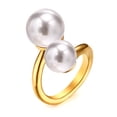 thumbnail image 1 of VNOX Double Simulated Pearl Wrap Ring: gold plated Stainless Steel Large Statement Ring for Women, 1 of 3