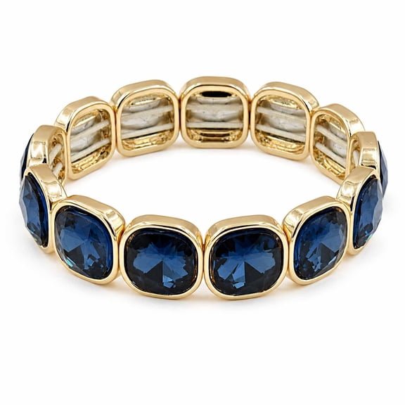 VNOX Gold Alloy Square Blue Glass Bead Elastic Bracelet for Women, Birthday Anniversary Gift