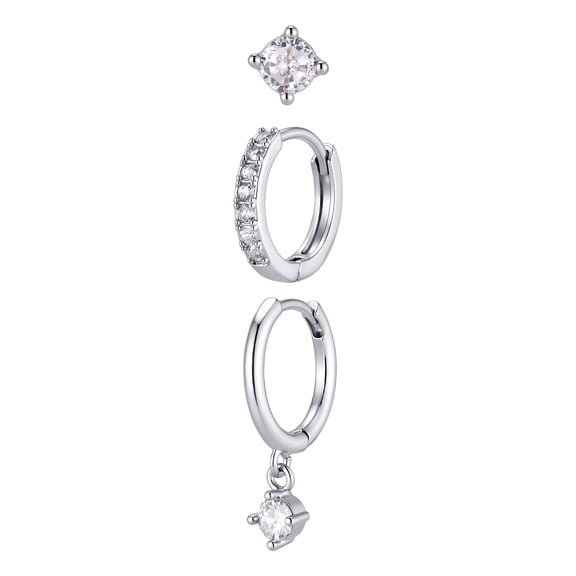 VNOX Gold Brass Cubic Zirconia 3 Pair Earring Set, Studs Hoops and Drops Gift for Women