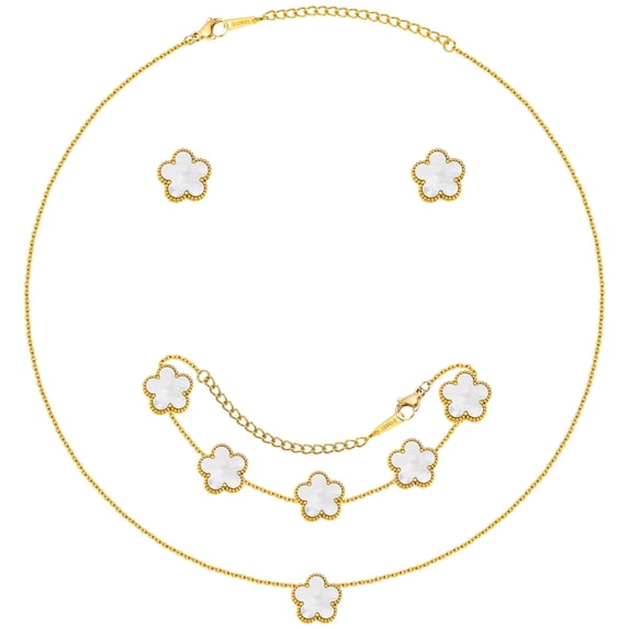 VNOX Gold Necklaces Bracelets Earring Set - 18K Gold Plated Flower Bracelet Chain,Stainless Steel Non Tarnish Floral Pendant Stud Jewelry Sets,Christmas Birthday Lucky Gift for Mom Wife Girlfriend