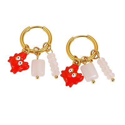 VNOX Gold Plated Stainless Steel Crab Dangle Earrings for Women Natural Stone White Jade Ocean Beach Jewelry Gift
