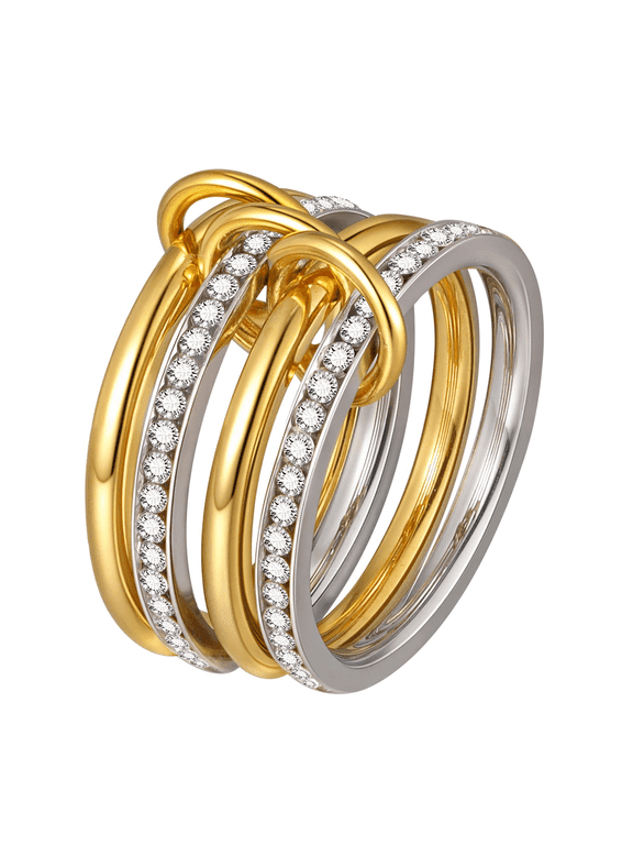 Gold Stackable Rings for Women, 14K Gold Plated Cubic Zirconia Rings, Silver Gold Multi Ring Mixed Metals Stackable Ring Set for Women Non Tarnish
