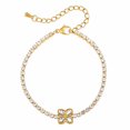 thumbnail image 1 of VNOX Gold Stainless Steel Clover Flower Tennis Bracelet for Women, Sparkling Crystal Gift Jewelry, 1 of 7