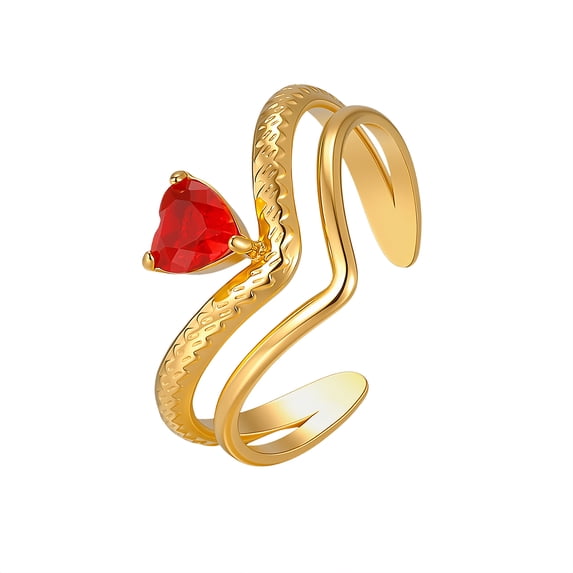 VNOX Gold Stainless Steel Heart Red CZ V Shape Open Ring for Women, Birthday Anniversary Gift
