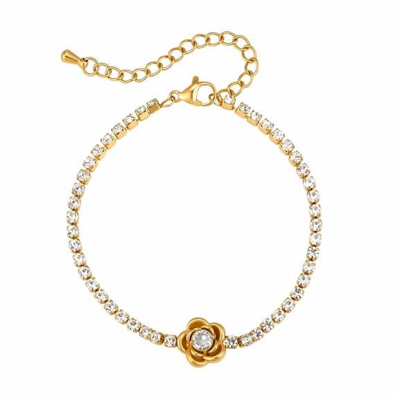 VNOX Gold Stainless Steel Rose Tennis Bracelet with Crystal Accents, Anniversary Gift for Women