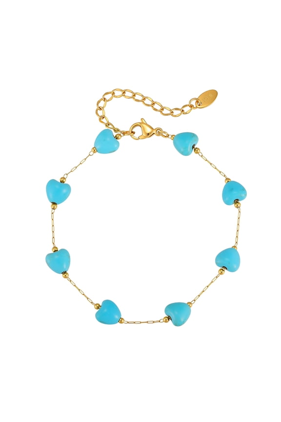 Gold Stainless Steel Turquoise Heart Bead Anklet for Beach Vacation Birthday Gift