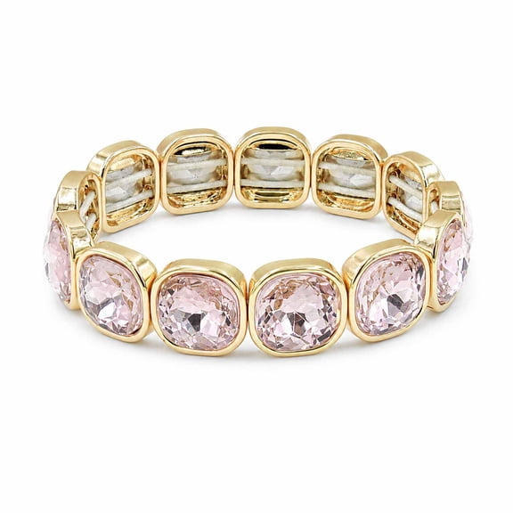 VNOX Gold Tone Alloy Square Pink Glass Bead Stretch Bracelet for Birthday Party Gift