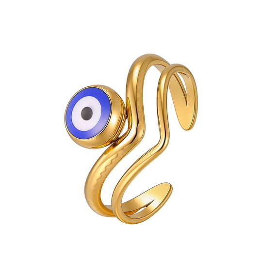 VNOX Gold Tone Stainless Steel V Shaped Evil Eye Open Ring for Women, Birthday Gift Jewelry