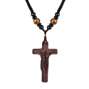 VNOX Handmade Wooden Crucifix Cross Necklace with Jesus - Natural Ebony Wood Braided Cord Cross Necklace for Men Women Religious Jewelry,Catholic Gift for Baptism Confirmation Easter