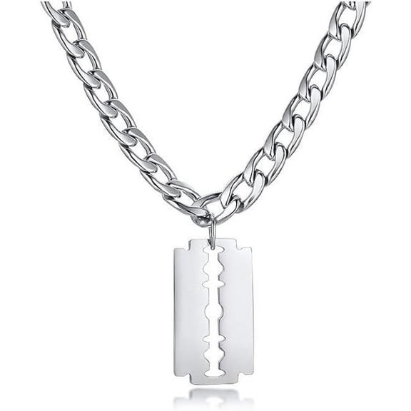 VNOX Hip Hop Jewelry Punk Rock Biker Stainless Steel Razor Blade Pendant Necklace for Men with 24-inch Chain