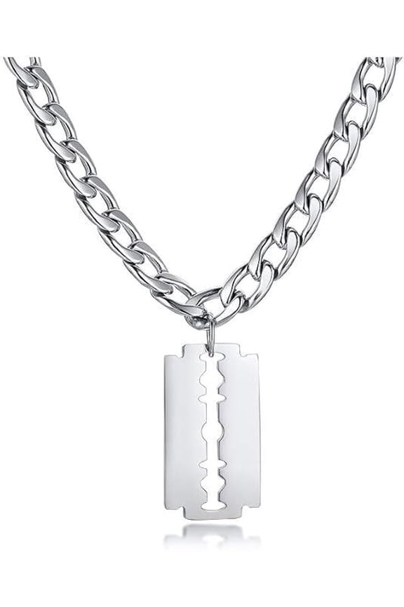 Hip Hop Jewelry Punk Rock Biker Stainless Steel Razor Blade Pendant Necklace for Men with 24-inch Chain