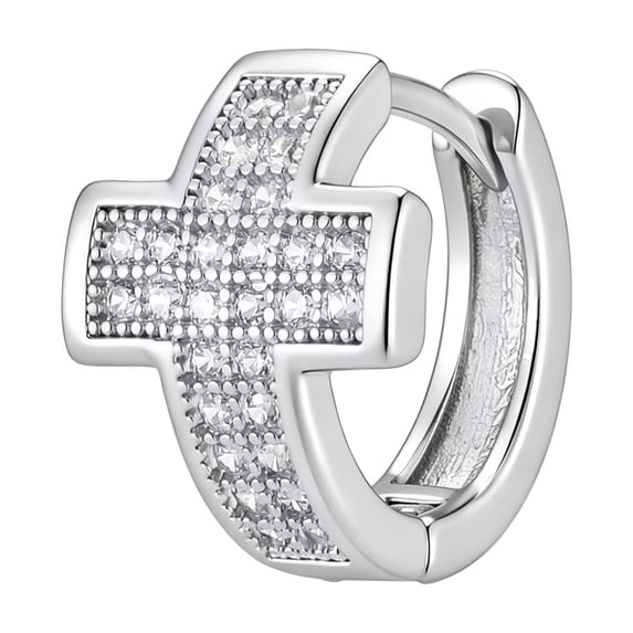 VNOX Hoop Earring for Men Silver CZ Cross Iced Out Huggie for Hip Hop Daily Wear Single Silver Single