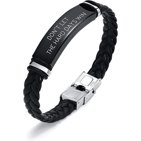 VNOX Leather Bracelet Sobriety Gifts for Men : Inspirational Quote/Bible Verse Engraved Braided Black Mens Bracelet for Him, Customized Religious Christian Gift Jewelry for Son/Dad/Boyfriend/Husband