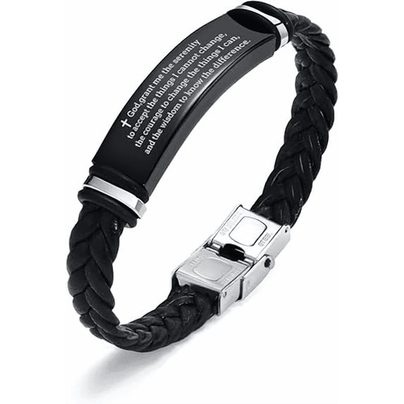 VNOX Leather Bracelet Sobriety Gifts for Men : Inspirational Quote/Bible Verse Engraved Braided Black Mens Bracelet for Him, Customized Religious Christian Gift Jewelry for Son/Dad/Boyfriend/Husband