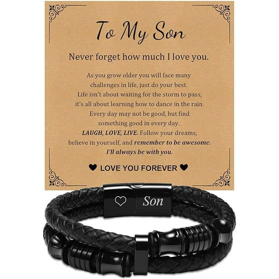 VNOX Leather Bracelets Mens Gifts Jewellery - To My Son Bracelet Handsome Premium Leather Black Stainless Steel Magnetic Clasp Cuff Bangle for Graduation for Son