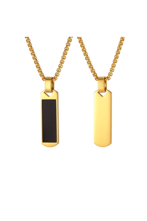 Men's Gold Tone Stainless Steel High Polished Rectangle Bar Pendant Minimalist Jewelry Gift for Him