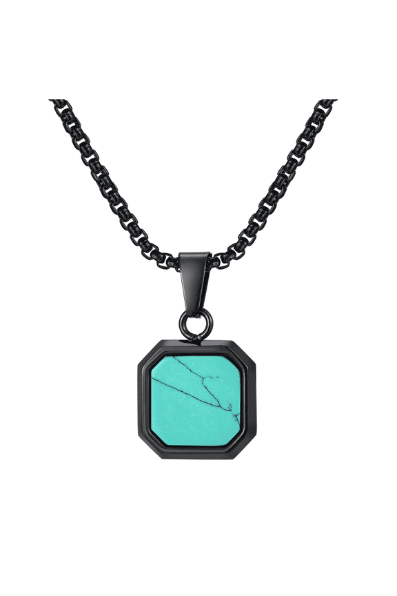 Men's Necklace Malachite / abalone shell / tiger eye stone / turquoise Necklace for Men Women Stainless Steel Square/Rectangle Pendant Necklaces with Box Chain