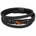 thumbnail image 1 of VNOX Men's Stainless Steel Magnetic Clasp Tiger Eye Beaded Black Leather Bracelet Gift, 1 of 6
