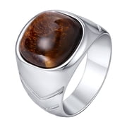 VNOX Mens Stainless Steel Tiger Eye Signet Ring, Silver Textured Square Round Stone Ring, Gift for Him