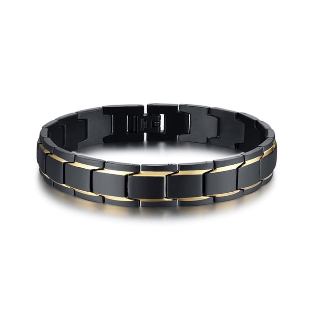 VNOX Men's Two-Tone Black & Glod Stainless Steel Link Bracelet - Elegant Square Chain Wristband, Adjustable Personalized Jewelry Gift for Dad