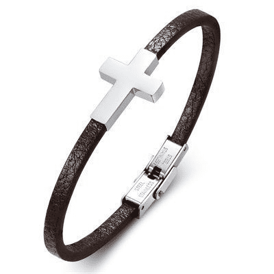 VNOX Mens Cross Leather Bracelet for Men, Christian Mens Cross Bracelets, Jesus Faith Religious Easterholic Communion Baptism Christmas Jewelry Gift for Men
