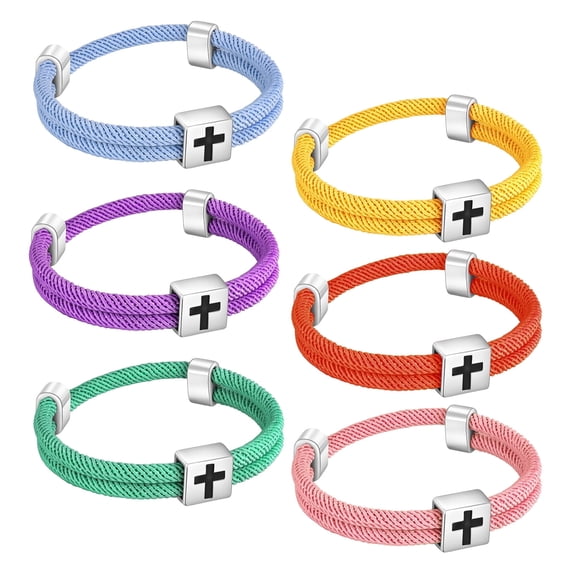 VNOX Multicolor Christian Cross Rope Bracelet, Adjustable Sliding Knot Jewelry for Teens and Adults