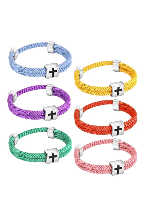 Multicolor Christian Cross Rope Bracelet, Adjustable Sliding Knot Jewelry for Teens and Adults