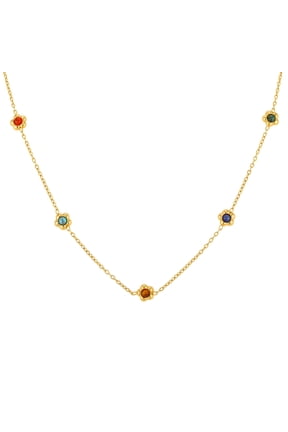 Necklace for Women Five Petal Flower Natural Stone 18K Gold Plated Layering Jewelry 40+5 cm