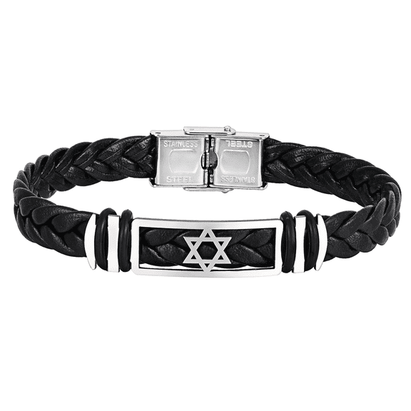 VNOX New 2026 Classic Handwoven Men's Bracelet Geometric Hollow Fashion Wristband Gift Jewelry Stainless Steel Star of David Hypoallergenic Bracelet for Men