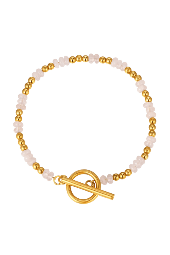 Rose Quartz Beaded Toggle Bracelet for Women – Stainless Steel Natural Crystal Jewelry, Minimalist Dainty Beaded Bracelet with OT Clasp, Ideal Gift for Her