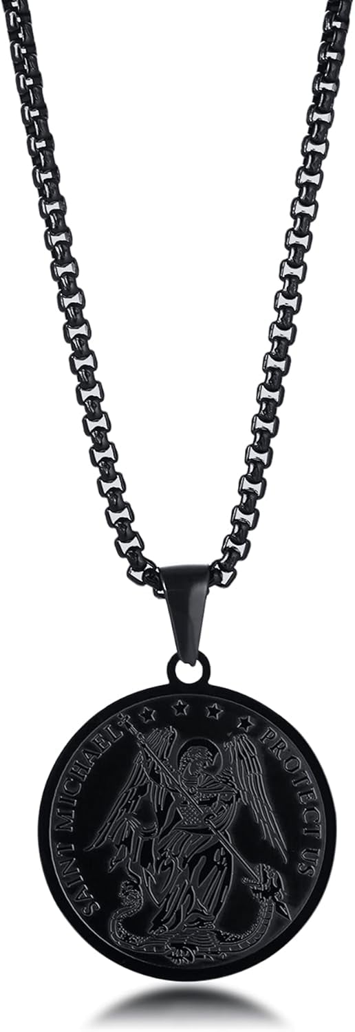 Seals Of Seven Archangels Necklace - St Michael Coin Pendant Stainless Steel Protection Amulet For Men & Women