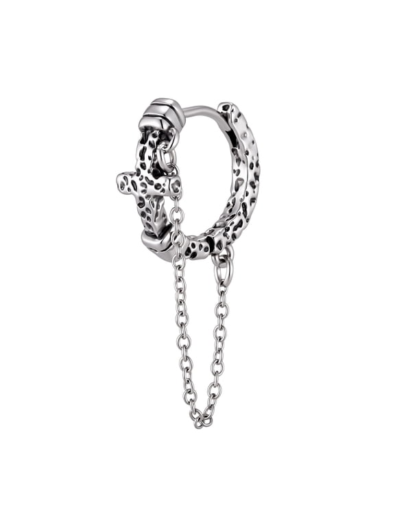 Single Hoop Earring for Men, Silver Cross Chain Dangle Punk Jewelry Gift, 15 mm x 15.3 mm