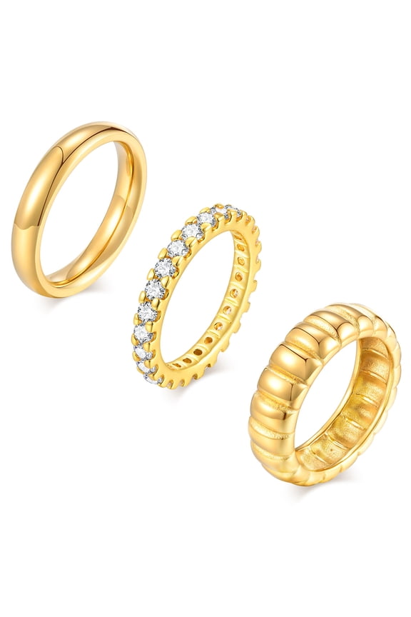 Stackable Gold Rings for Women - 14K Gold Plated Rings Set, Non Tarnish Dainty Cubic Zirconia Stack Rings for Women Trendy Jewelry Gift for Her