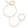 thumbnail image 1 of VNOX Stainless Steel 18K Gold Plated Tennis Chain Finger Bracelet Hand Chain for Wedding Party Gift, 1 of 6