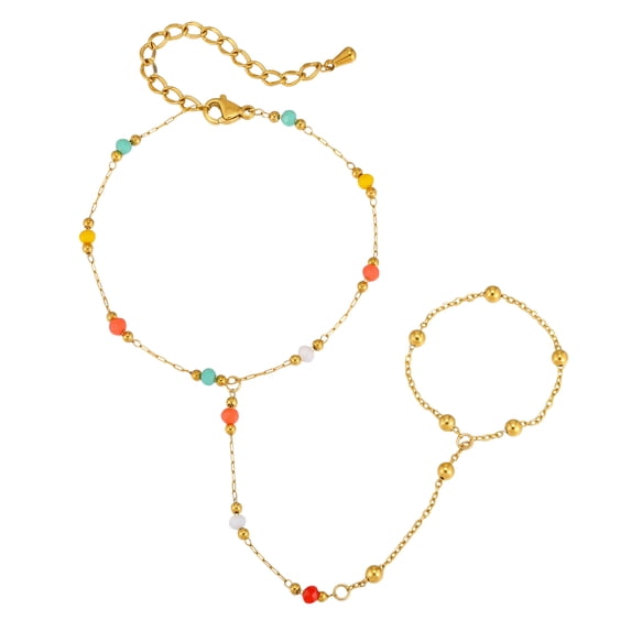 VNOX Stainless Steel Gold Tone Faceted Bead Finger Chain Bracelet for Anniversary Gift