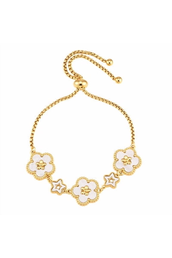 Stainless Steel Gold White Five-Petal Flower Star Adjustable Bracelet for Birthday Gift