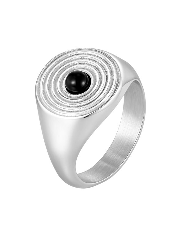 Stainless Steel Ring for Men Black Onyx Concentric Circle Statement Jewelry for Daily Wear Size 9